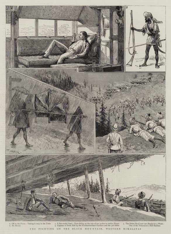 Het gevecht op de Zwarte Berg, Westelijke Himalaya door Joseph Nash