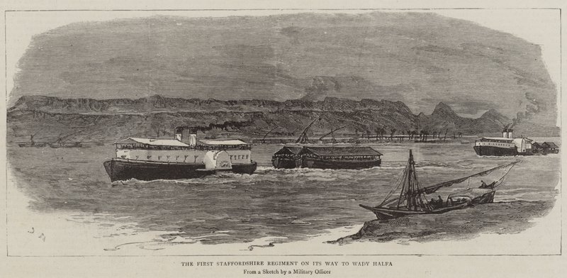 Het eerste Staffordshire Regiment op weg naar Wady Halfa door Joseph Nash