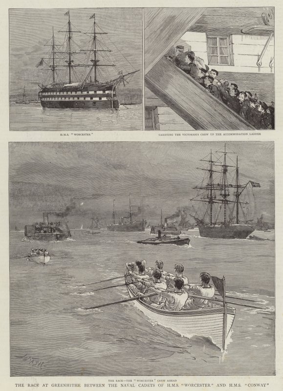 De Race bij Greenhithe tussen de Marine Cadetten van HMS Worcester en HMS Conway door Joseph Nash