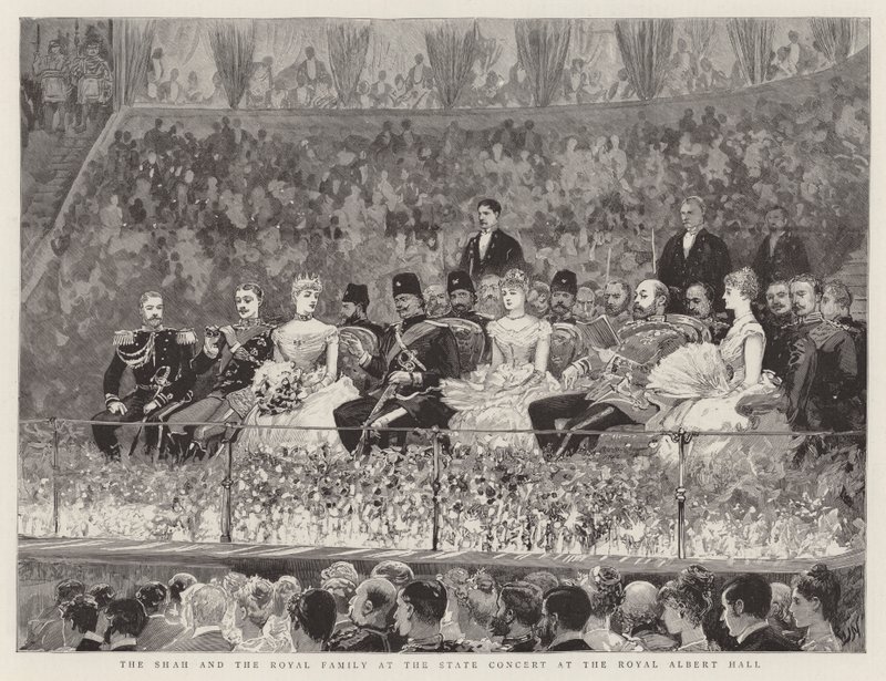 De Shah en de koninklijke familie bij het staatsconcert in de Royal Albert Hall door Joseph Nash