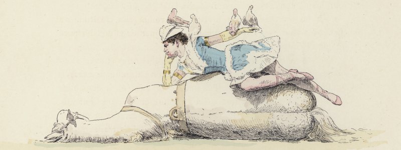 Circusartiest, liggend op een paard, met duiven op haar arm en hoofd door Jules Arsene (after) Garnier