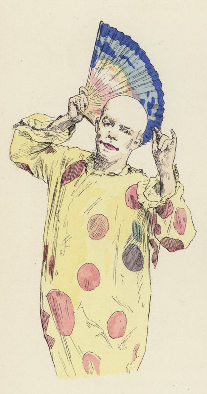 Clown met een waaier door Jules Arsene (after) Garnier