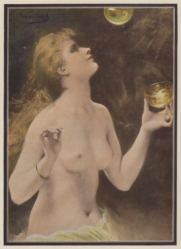 Vrouw die zeepbellen blaast door Jules Louis Machard
