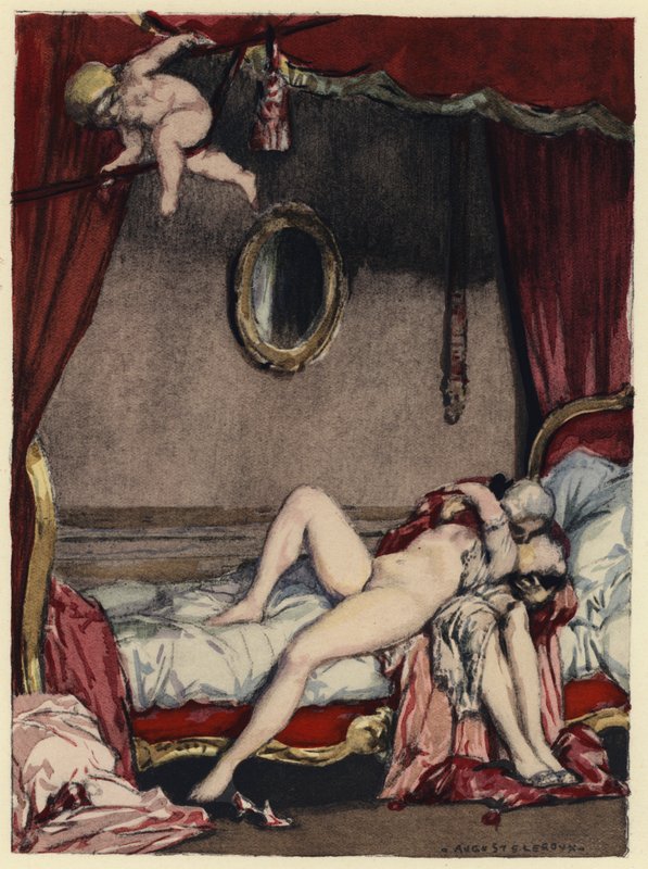 Illustratie voor memoires van Casanova (kleurenlitho) door Jules Marie Auguste Leroux