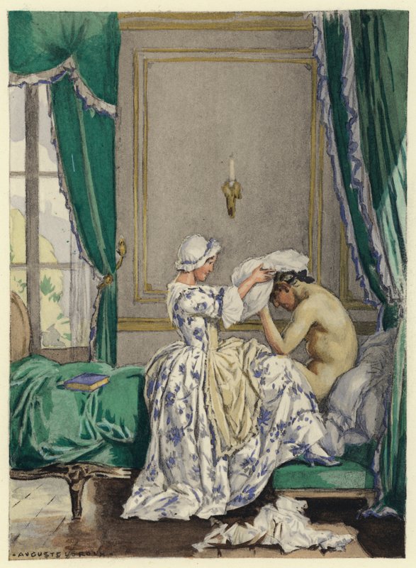 Illustratie voor memoires van Casanova (kleurenlitho) door Jules Marie Auguste Leroux