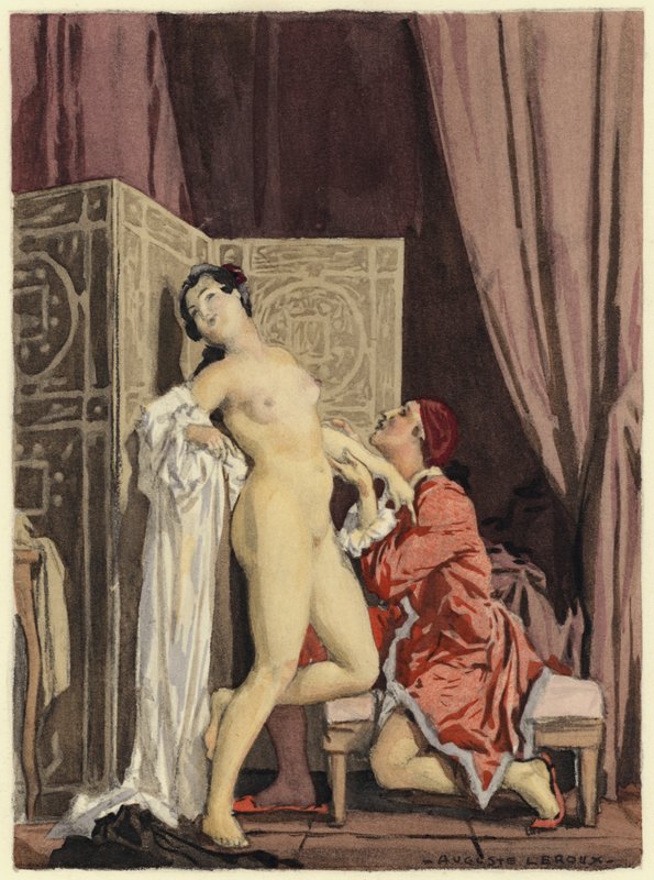 Illustratie voor memoires van Casanova (kleurenlitho) door Jules Marie Auguste Leroux