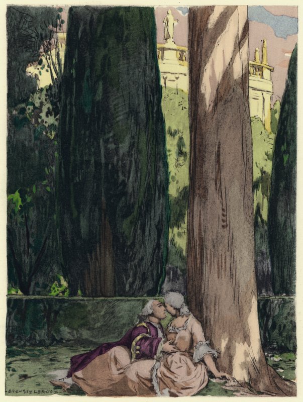 Illustratie voor memoires van Casanova (kleurenlitho) door Jules Marie Auguste Leroux