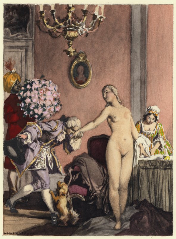 Illustratie voor memoires van Casanova (kleurenlitho) door Jules Marie Auguste Leroux