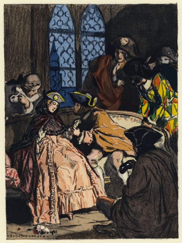 Illustratie voor memoires van Casanova (kleurenlitho) door Jules Marie Auguste Leroux