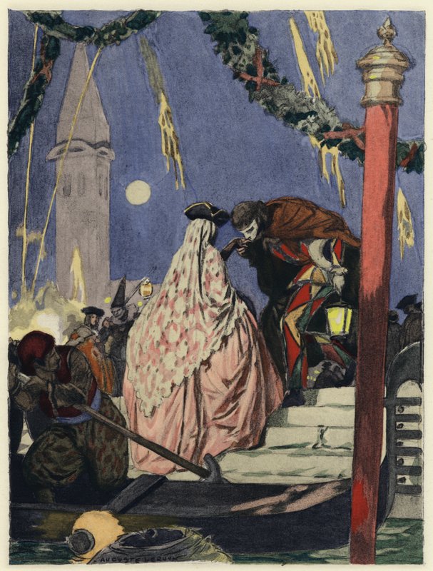Illustratie voor memoires van Casanova (kleurenlitho) door Jules Marie Auguste Leroux