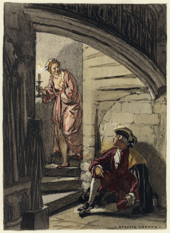 Illustratie voor memoires van Casanova (kleurenlitho) door Jules Marie Auguste Leroux