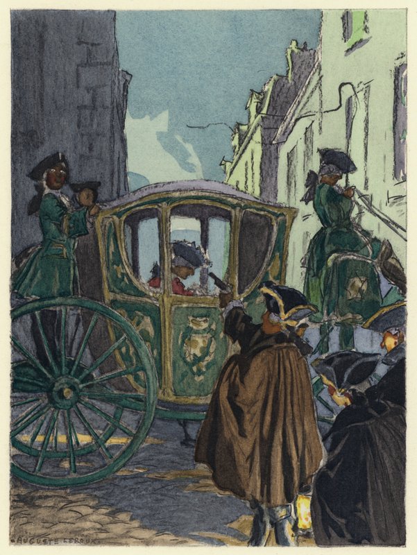 Illustratie voor memoires van Casanova (kleurenlitho) door Jules Marie Auguste Leroux