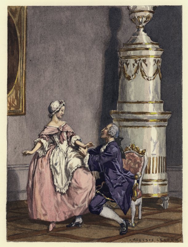 Illustratie voor memoires van Casanova (kleurenlitho) door Jules Marie Auguste Leroux