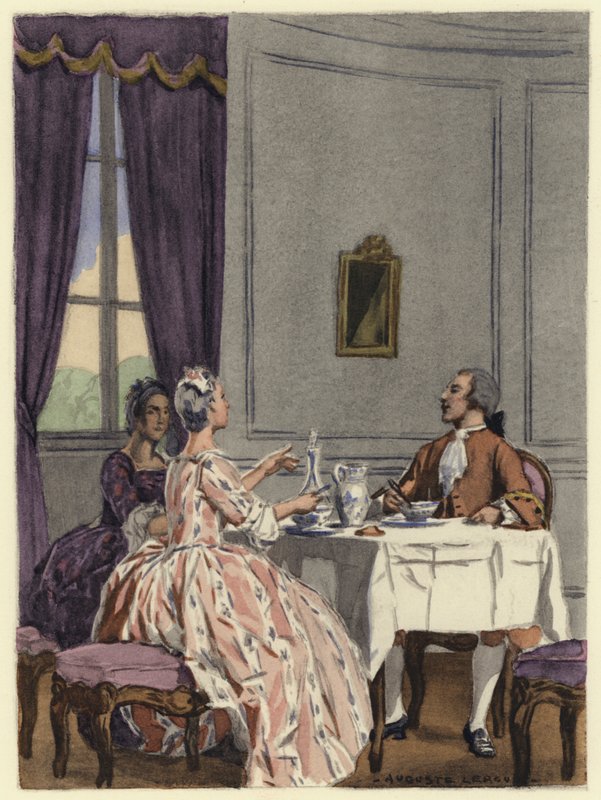 Illustratie voor memoires van Casanova (kleurenlitho) door Jules Marie Auguste Leroux