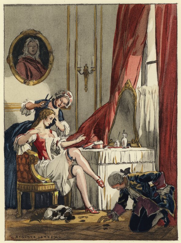 Illustratie voor memoires van Casanova (kleurenlitho) door Jules Marie Auguste Leroux