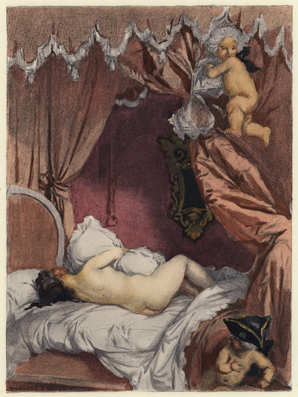 Illustratie voor memoires van Casanova (kleurenlitho) door Jules Marie Auguste Leroux