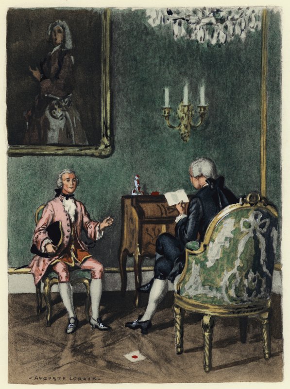 Illustratie voor memoires van Casanova (kleurenlitho) door Jules Marie Auguste Leroux