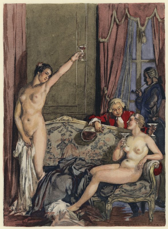 Illustratie voor memoires van Casanova (kleurenlitho) door Jules Marie Auguste Leroux