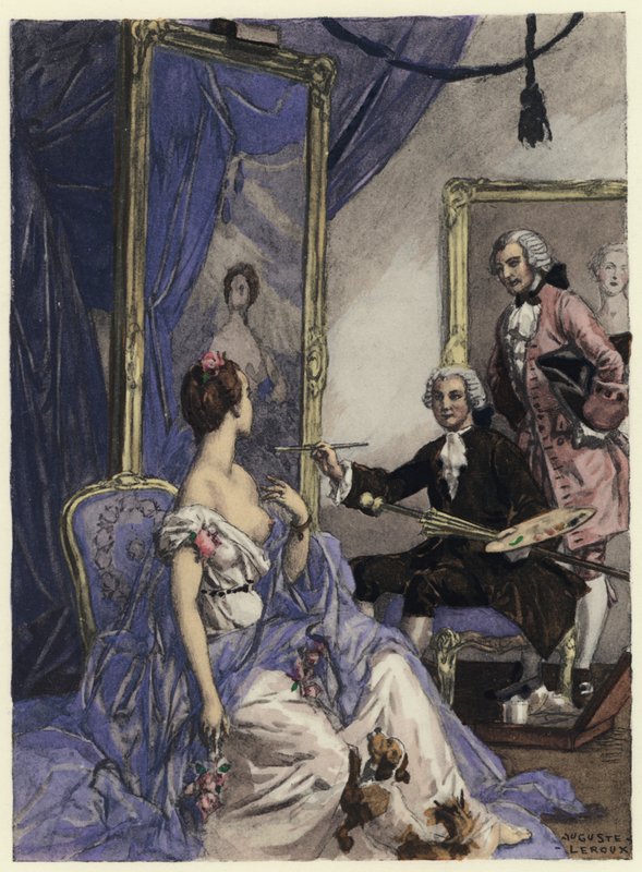 Illustratie voor memoires van Casanova (kleurenlitho) door Jules Marie Auguste Leroux