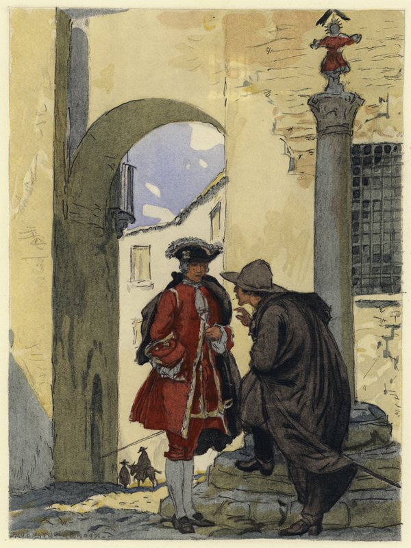 Illustratie voor memoires van Casanova (kleurenlitho) door Jules Marie Auguste Leroux