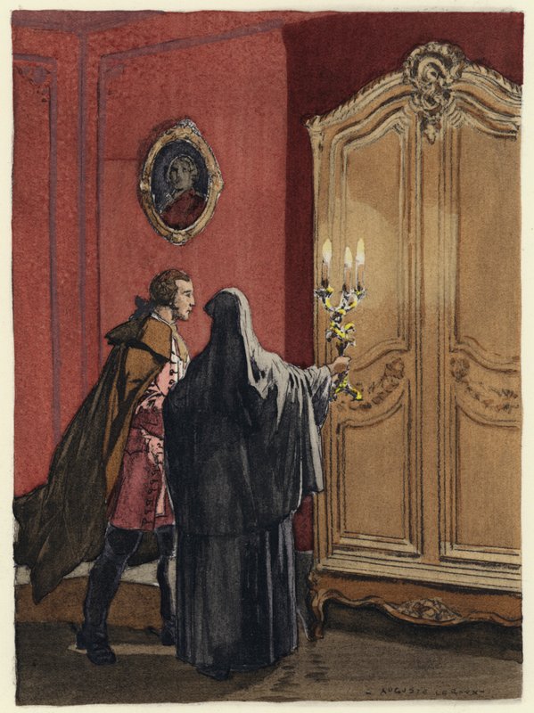Illustratie voor memoires van Casanova (kleurenlitho) door Jules Marie Auguste Leroux