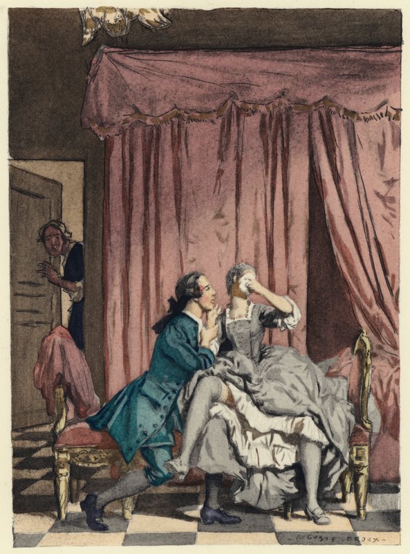 Illustratie voor memoires van Casanova (kleurenlitho) door Jules Marie Auguste Leroux