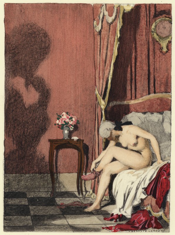 Illustratie voor memoires van Casanova (kleurenlitho) door Jules Marie Auguste Leroux