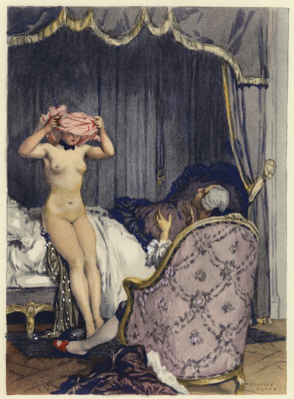 Illustratie voor memoires van Casanova (kleurenlitho) door Jules Marie Auguste Leroux