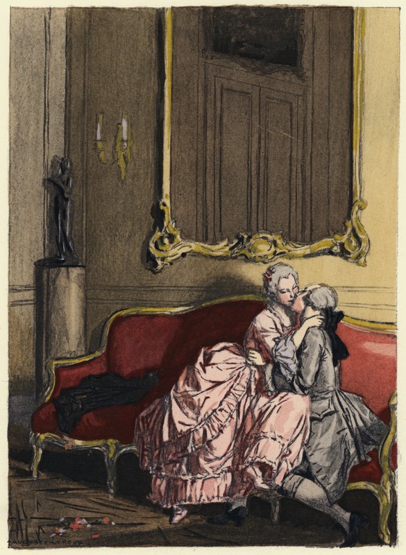 Illustratie voor memoires van Casanova (kleurenlitho) door Jules Marie Auguste Leroux