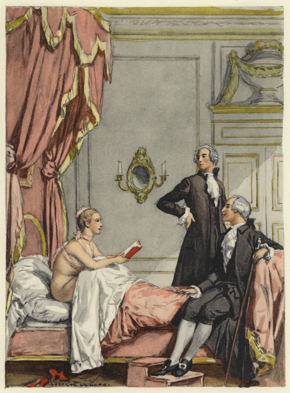 Illustratie voor memoires van Casanova (kleurenlitho) door Jules Marie Auguste Leroux
