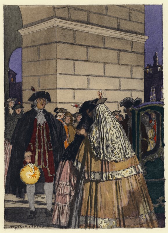 Illustratie voor memoires van Casanova (kleurenlitho) door Jules Marie Auguste Leroux