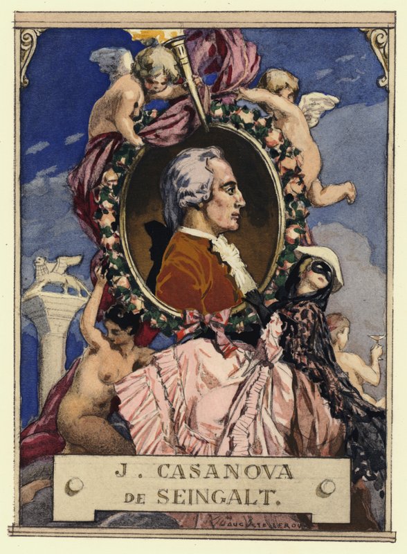 Portret van Casanova (kleurenlitho) door Jules Marie Auguste Leroux