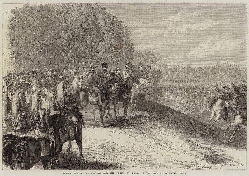 Parade voor de Keizer en de Prins van Wales in het Bois de Boulogne, Parijs door Jules Pelcoq