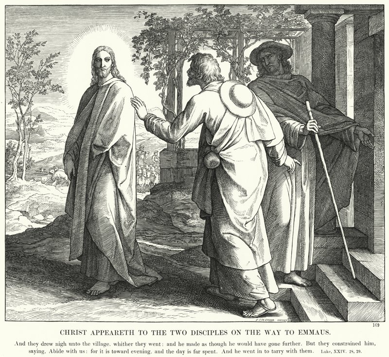 Christus verschijnt aan de twee discipelen op weg naar Emmaüs (gravure) door Julius (after) Schnorr von Carolsfeld