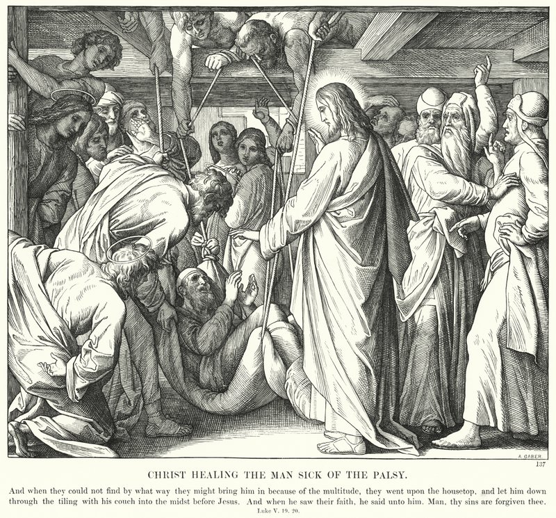 Christus Geneest de Man met Verlamming door Julius (after) Schnorr von Carolsfeld