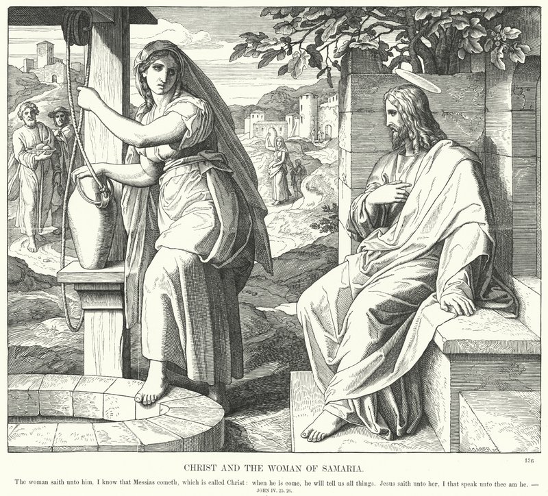 Christus en de Vrouw van Samaria door Julius (after) Schnorr von Carolsfeld