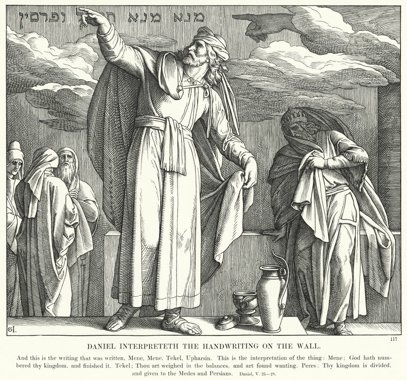Daniël verklaart het schrift op de muur door Julius (after) Schnorr von Carolsfeld