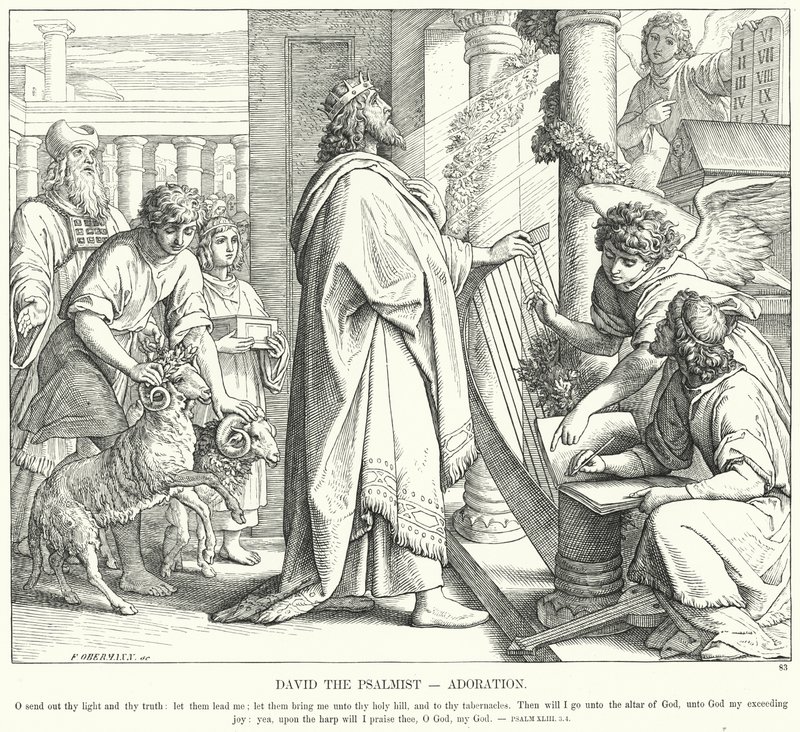 David de Psalmist, Aanbidding door Julius (after) Schnorr von Carolsfeld