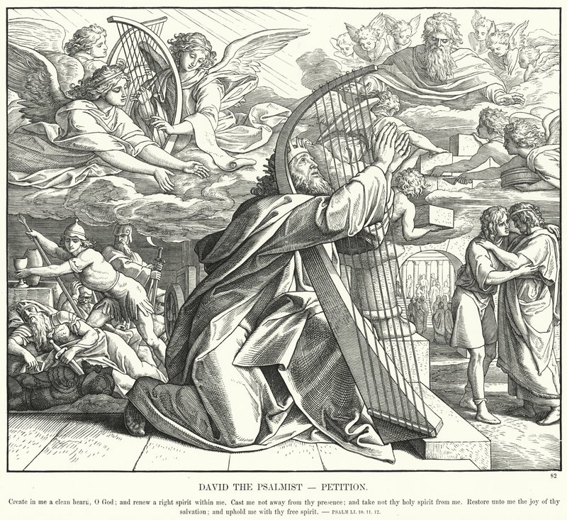 David de Psalmist, Petitie (gravure) door Julius (after) Schnorr von Carolsfeld