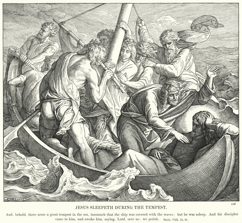 Jezus Slaapt tijdens de Storm door Julius (after) Schnorr von Carolsfeld