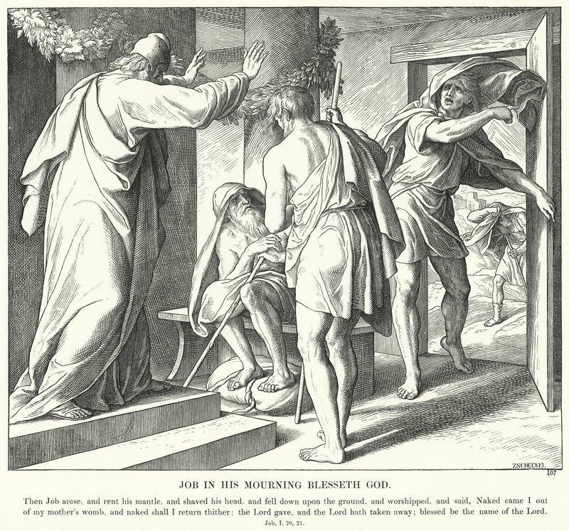 Job in zijn Rouw Zegent God (gravure) door Julius (after) Schnorr von Carolsfeld