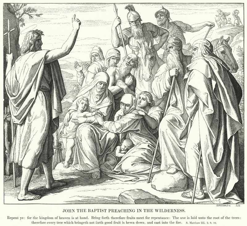 Johannes de Doper Predikt in de Wildernis (gravure) door Julius (after) Schnorr von Carolsfeld