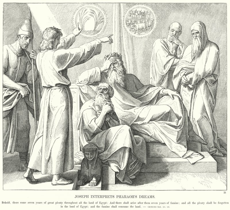 Jozef verklaart de dromen van de farao door Julius (after) Schnorr von Carolsfeld