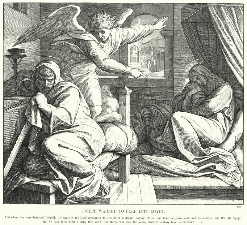 Jozef gewaarschuwd om naar Egypte te vluchten door Julius (after) Schnorr von Carolsfeld