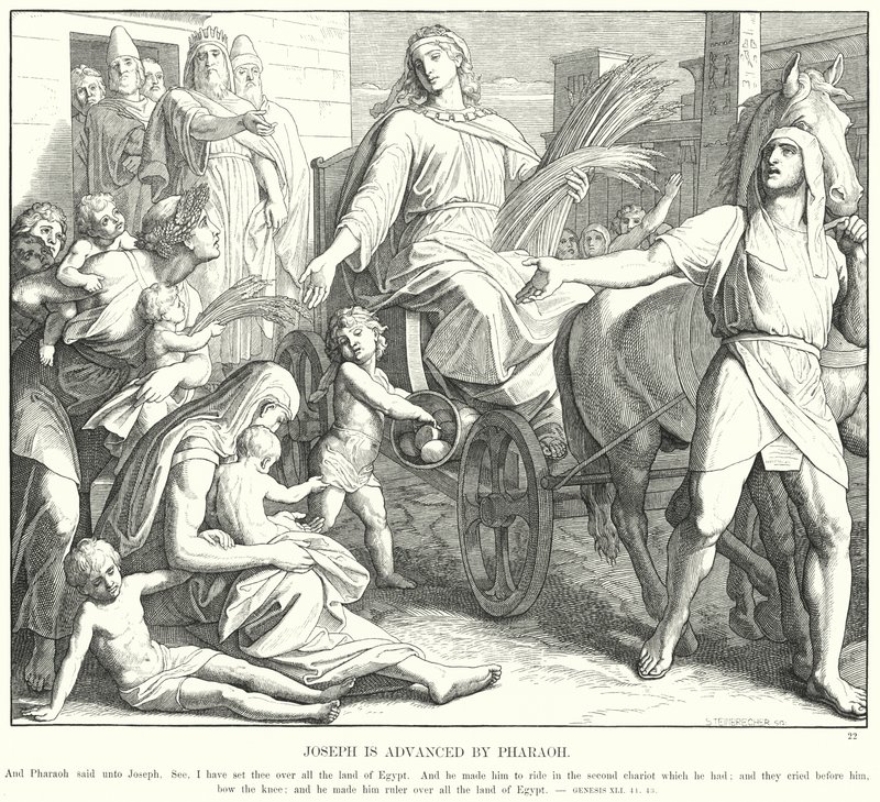 Jozef wordt door de farao bevorderd door Julius (after) Schnorr von Carolsfeld