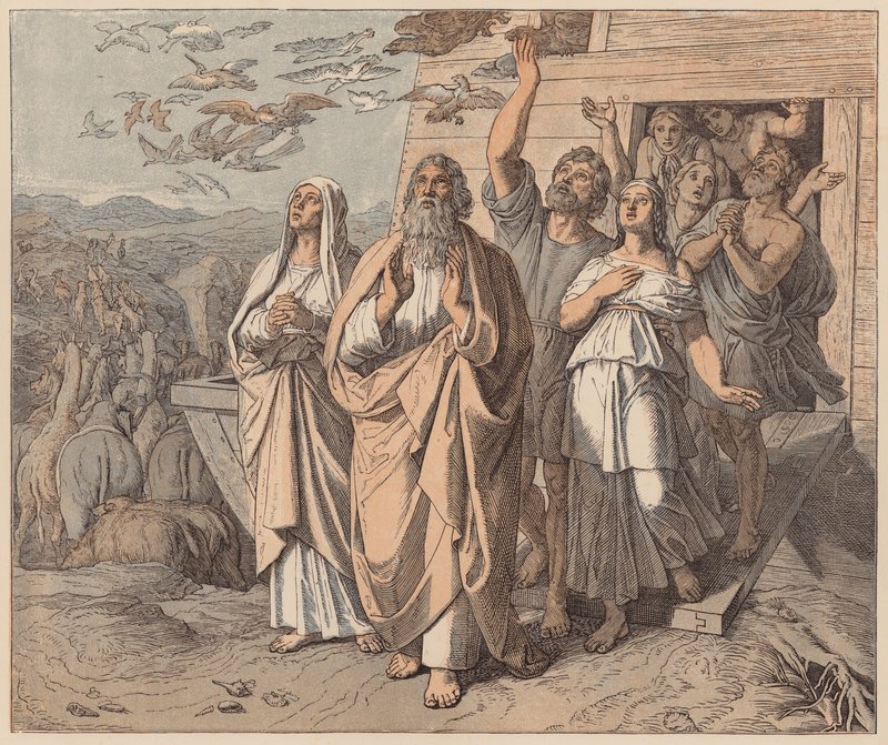 Noach en zijn familie verlaten de ark, Genesis, VIII door Julius (after) Schnorr von Carolsfeld