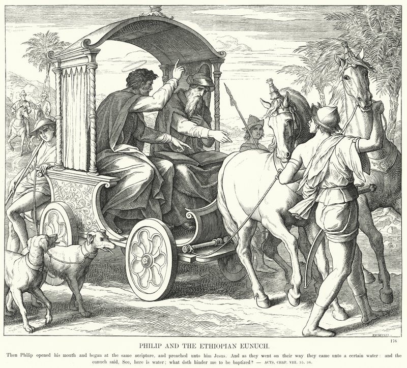 Filippus en de Ethiopische eunuch (gravure) door Julius (after) Schnorr von Carolsfeld