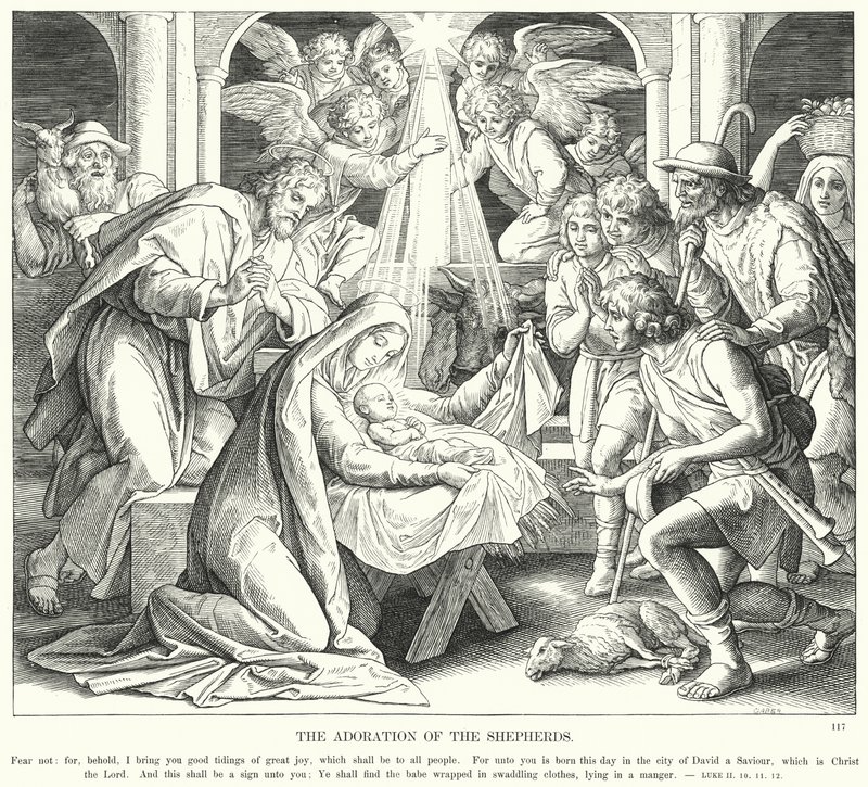 De aanbidding van de herders door Julius (after) Schnorr von Carolsfeld