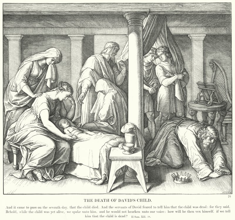 De dood van Davids kind door Julius (after) Schnorr von Carolsfeld