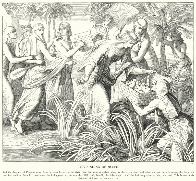 De Vondst van Mozes (gravure) door Julius (after) Schnorr von Carolsfeld